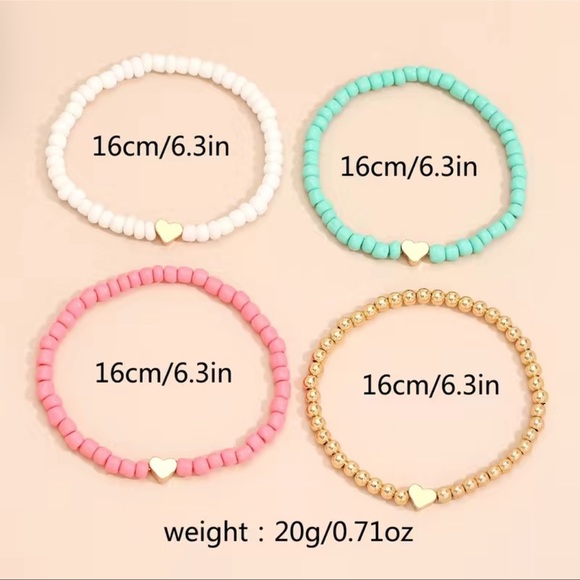 Stackable Heart Elastic Bracelet Set of 4  NWT - Picture 5 of 5